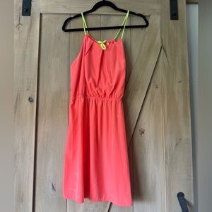 Hello Miss Coral Mini Dress with Neon Straps